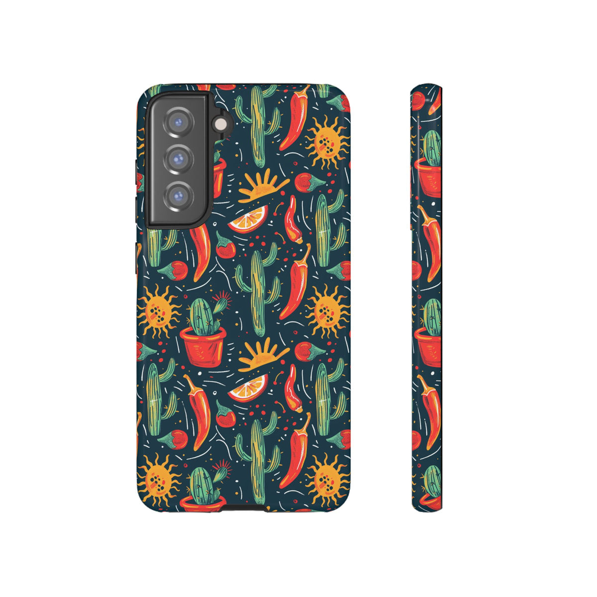 Cactuses, Peppers & Sun Pattern Phone Case – Vibrant Summer Design for Stylish Protection