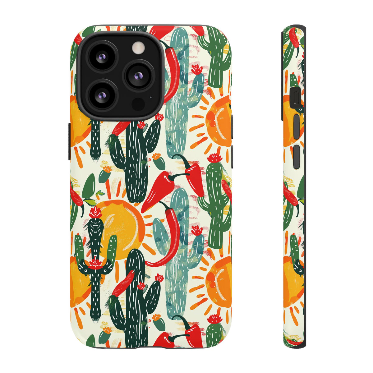 Cactuses, Peppers & Sun Pattern Phone Case – Vibrant Summer Design for Stylish Protection 2