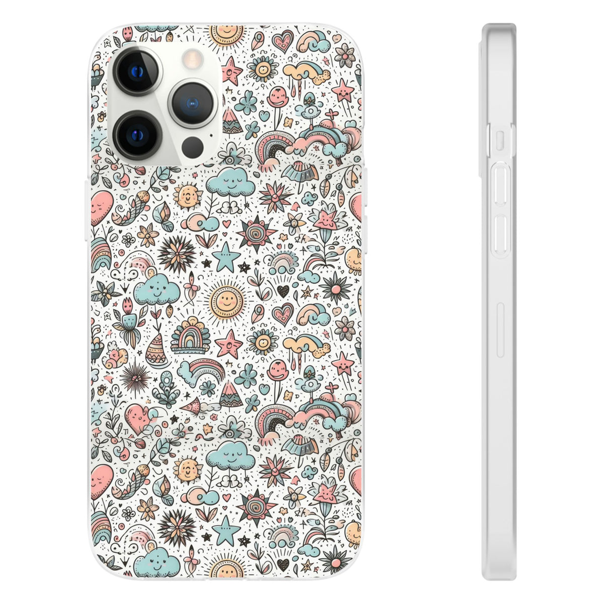 Pastel Doodle Pattern Phone Case – A Playful Touch of Elegance