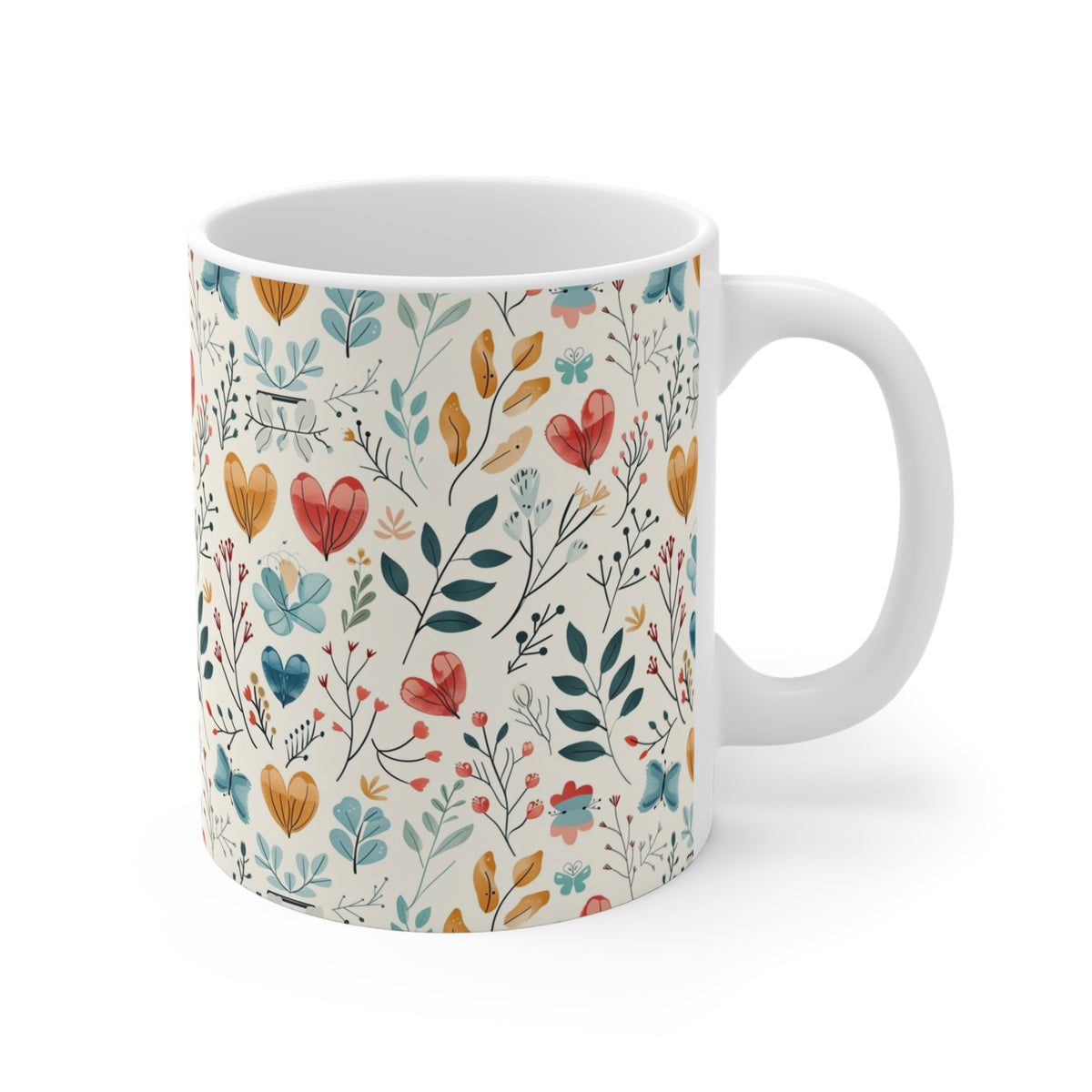 Colorful Heart Design Coffee Mug - Endless Love Pattern Ceramic Cup 351