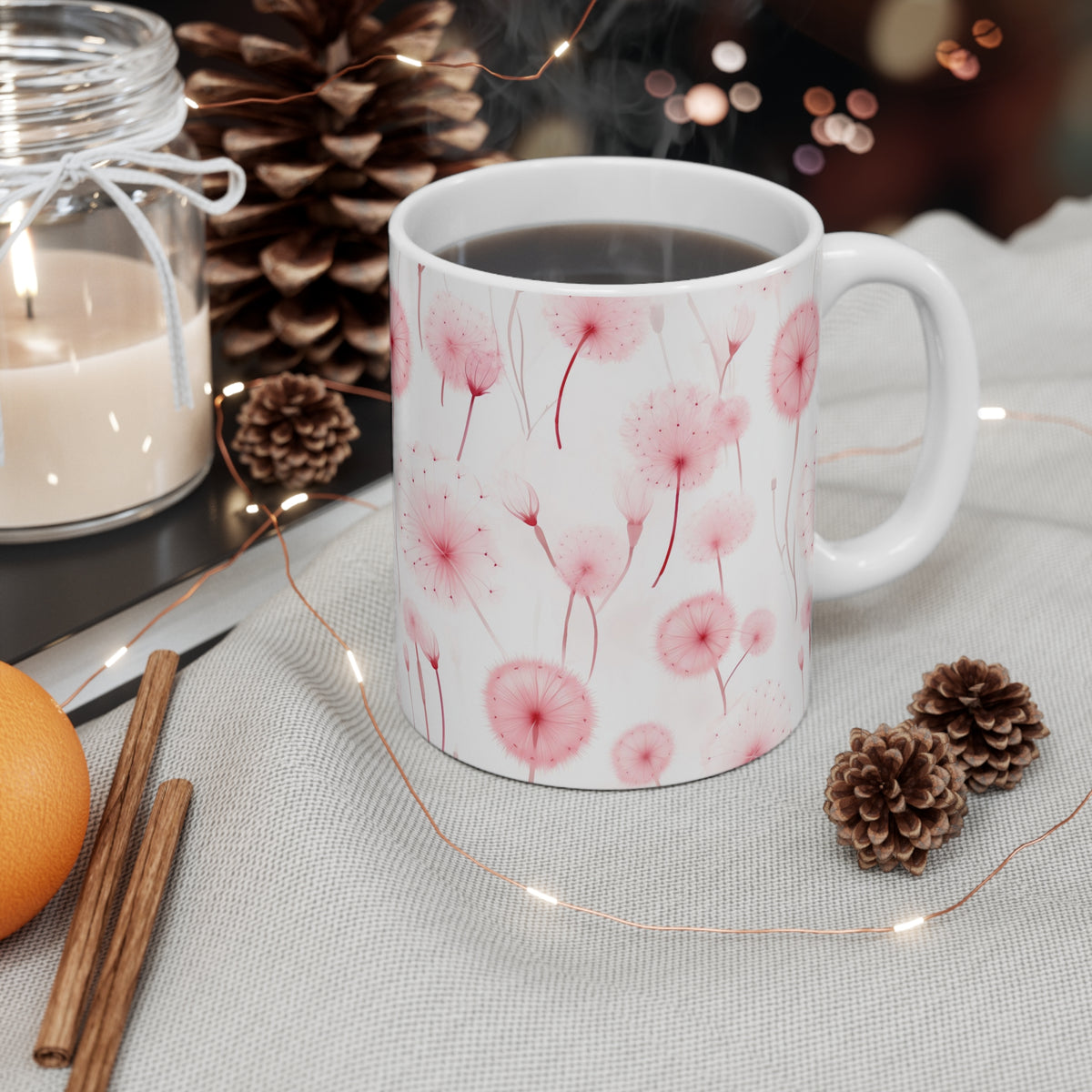 Pink Dandelions Pattern Coffee Cup-Floral Ceramic Mug for Tea and Coffee  (10)