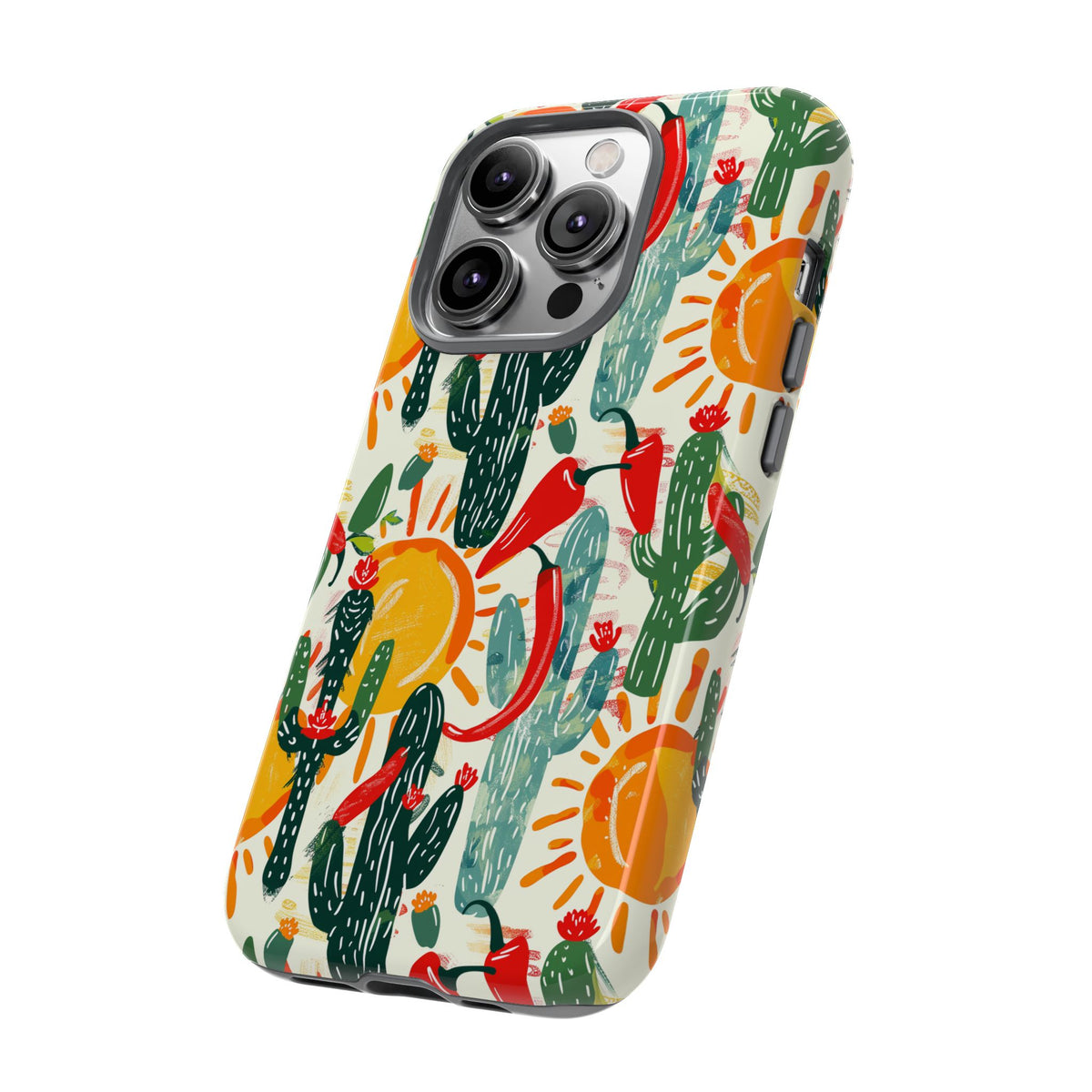 Cactuses, Peppers & Sun Pattern Phone Case – Vibrant Summer Design for Stylish Protection 2