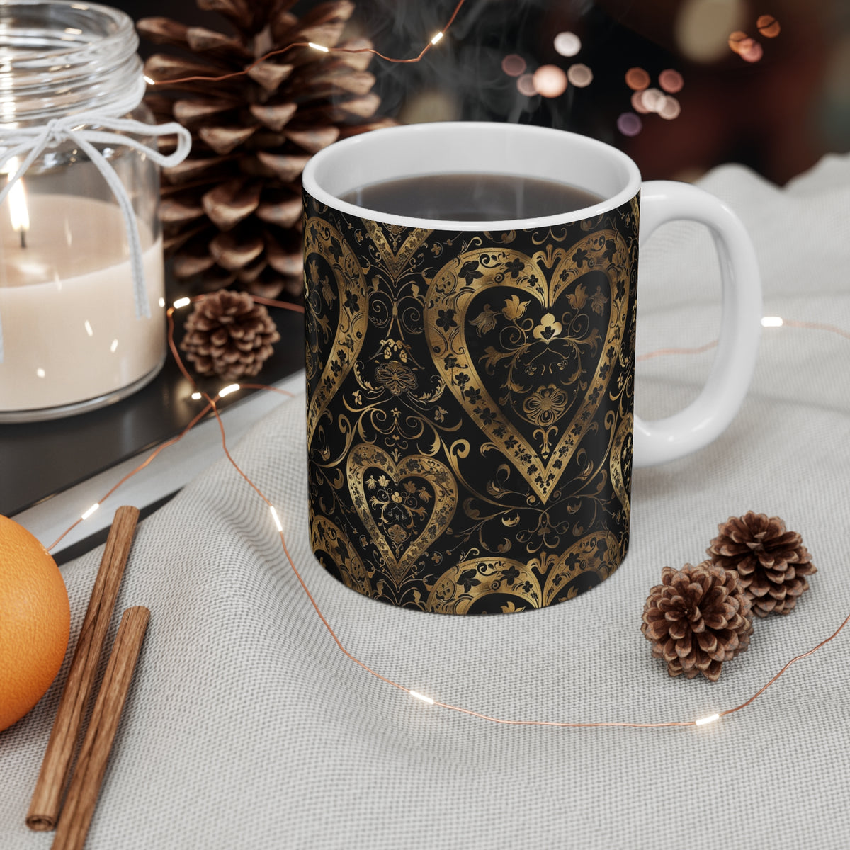Colorful Heart Design Coffee Mug - Endless Love Pattern Ceramic Cup 390