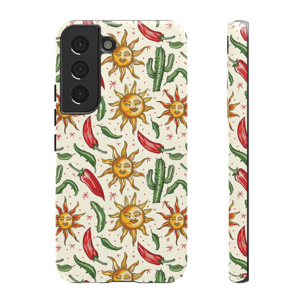 Cactuses, Peppers & Sun Pattern Phone Case – Vibrant Summer Design for Stylish Protection