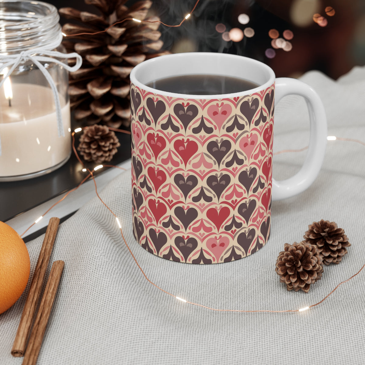Colorful Heart Design Coffee Mug - Endless Love Pattern Ceramic Cup 460