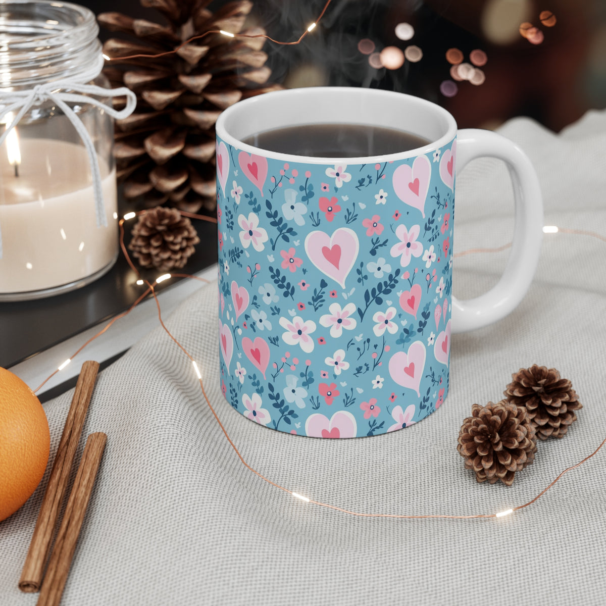 Colorful Heart Design Coffee Mug - Endless Love Pattern Ceramic Cup 714