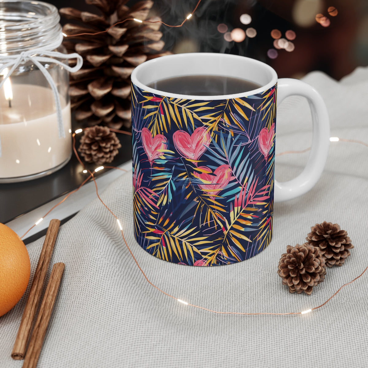 Colorful Heart Design Coffee Mug - Endless Love Pattern Ceramic Cup 984