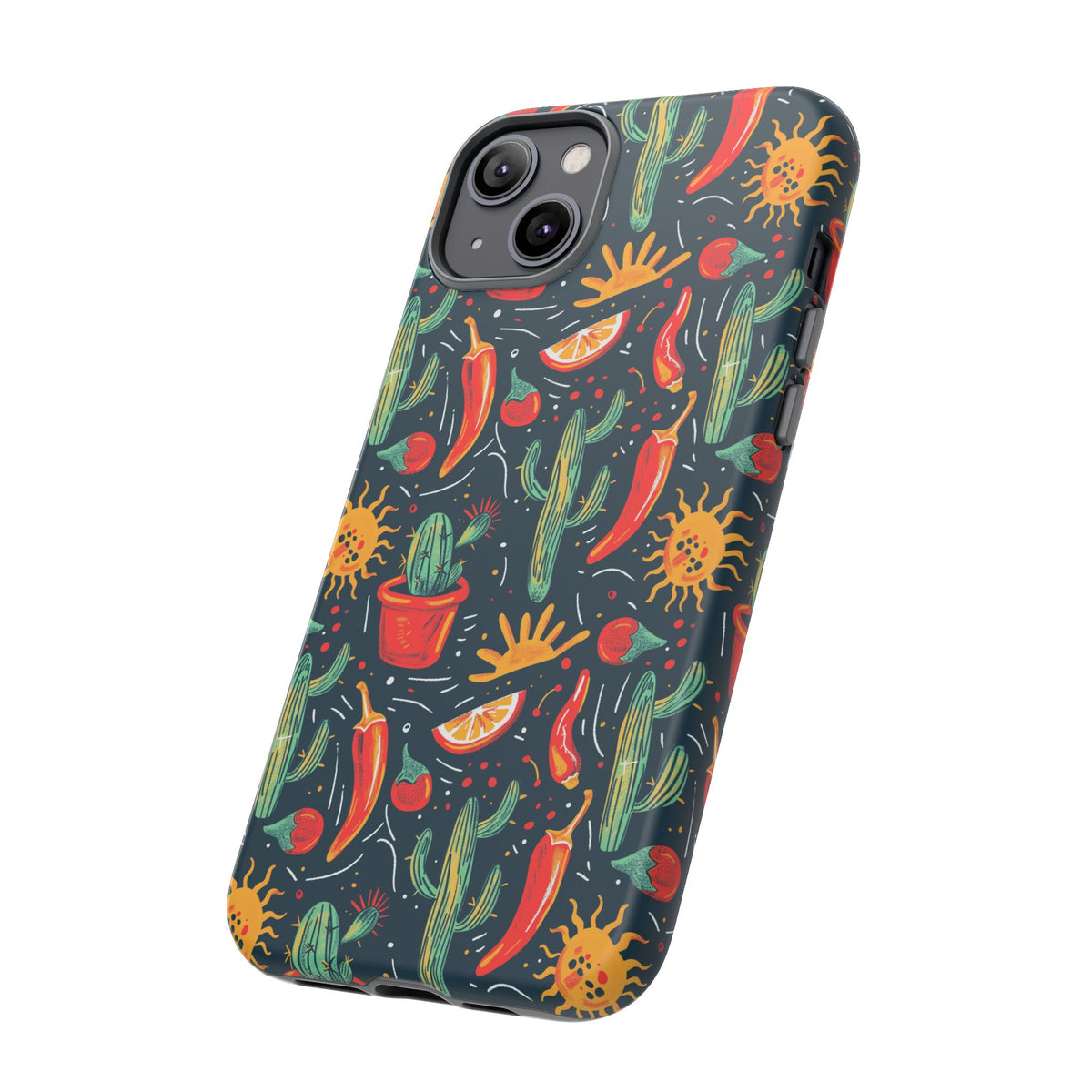 Cactuses, Peppers & Sun Pattern Phone Case – Vibrant Summer Design for Stylish Protection