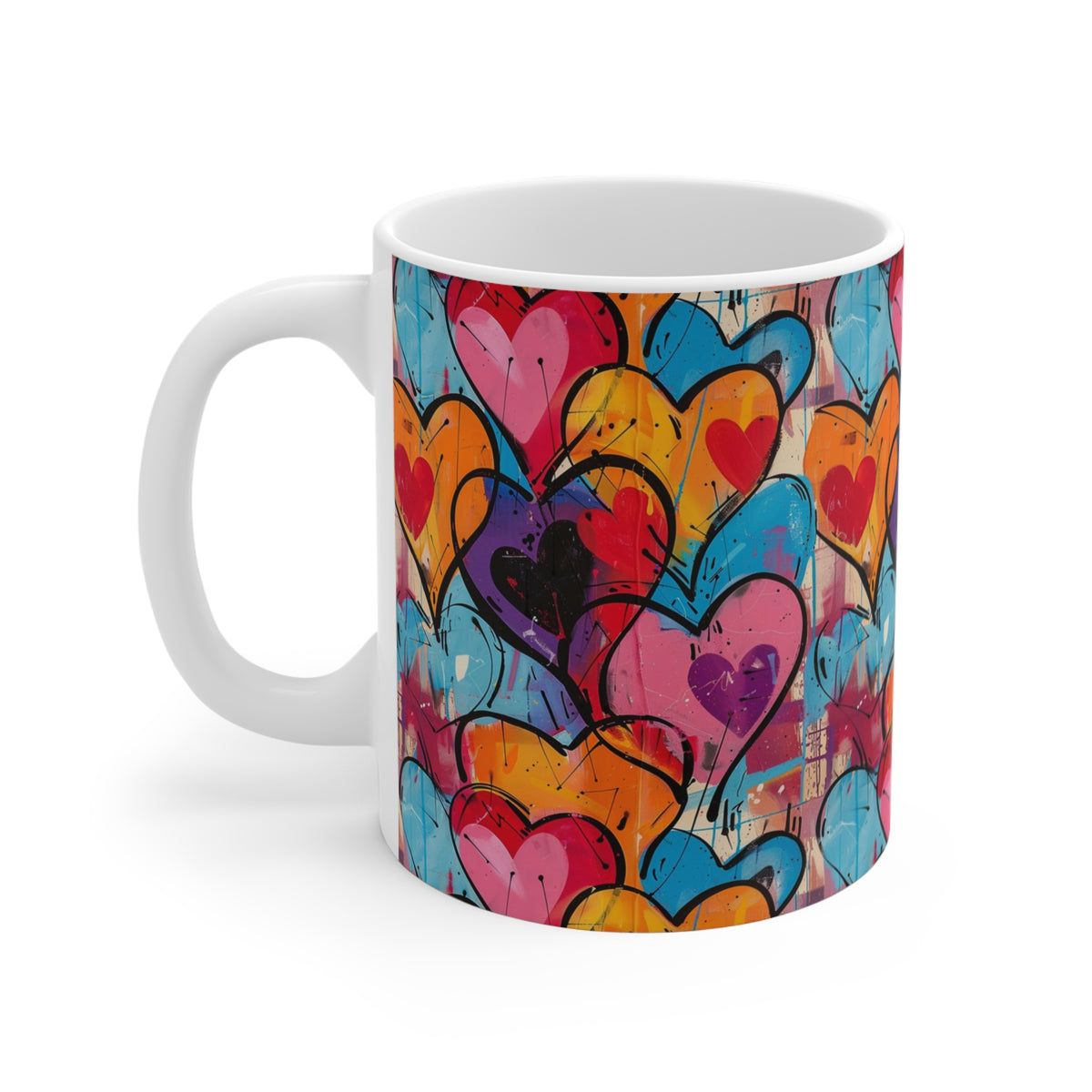 Colorful Heart Design Coffee Mug - Endless Love Pattern Ceramic Cup 35