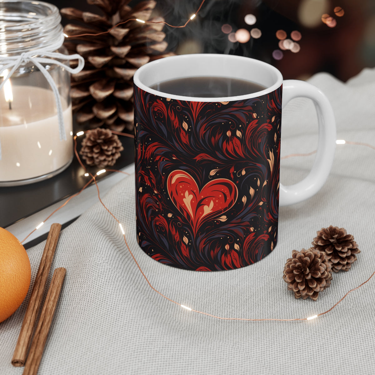 Colorful Heart Design Coffee Mug - Endless Love Pattern Ceramic Cup 243