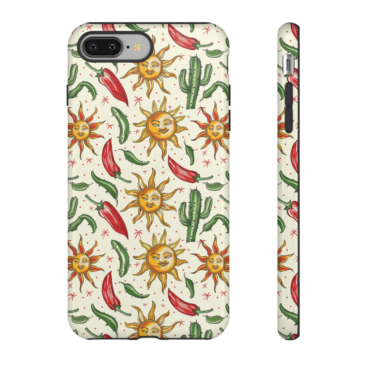 Cactuses, Peppers & Sun Pattern Phone Case – Vibrant Summer Design for Stylish Protection