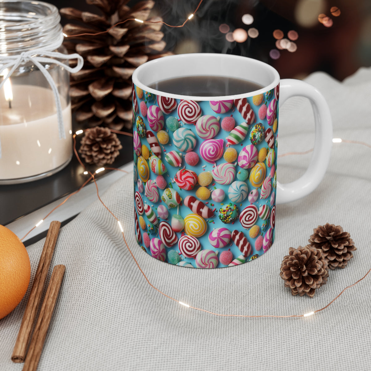 Colorful All-Over Candy Theme Coffee Mug Fun Ceramic Drinkware 402