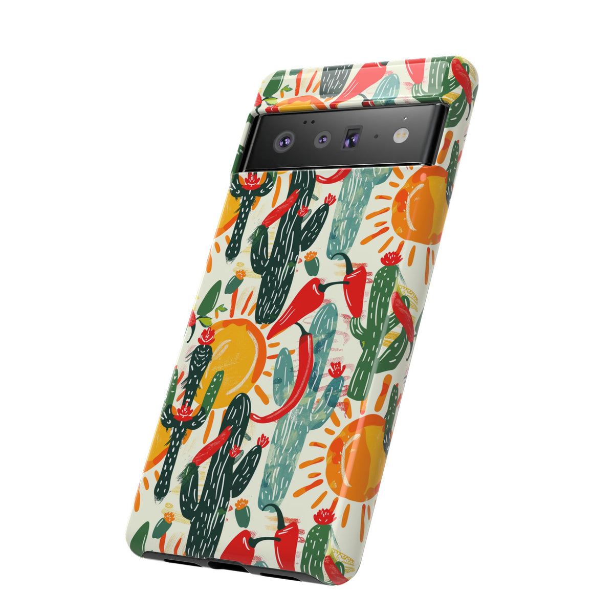 Cactuses, Peppers & Sun Pattern Phone Case – Vibrant Summer Design for Stylish Protection 2