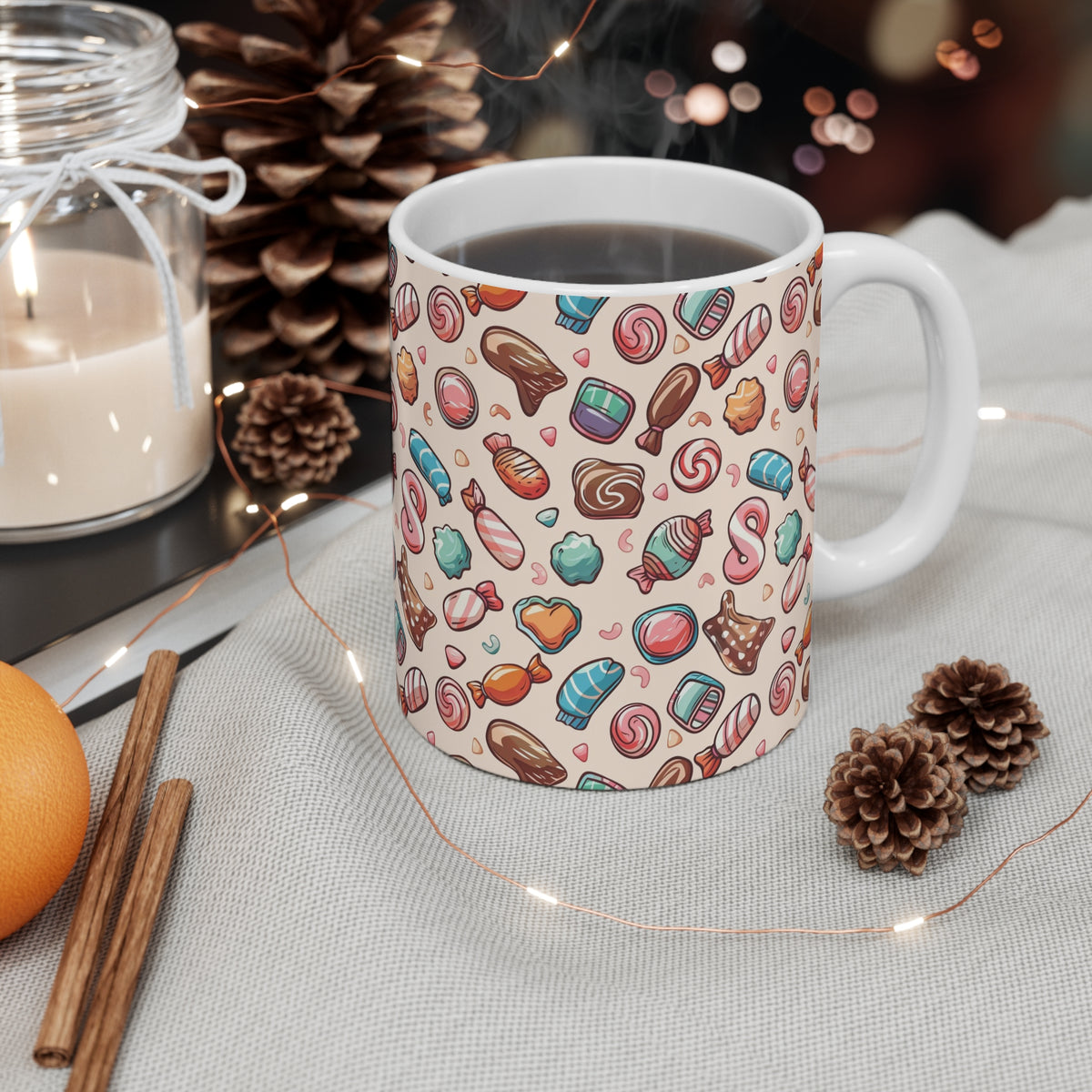 Colorful All-Over Candy Theme Coffee Mug Fun Ceramic Drinkware 075