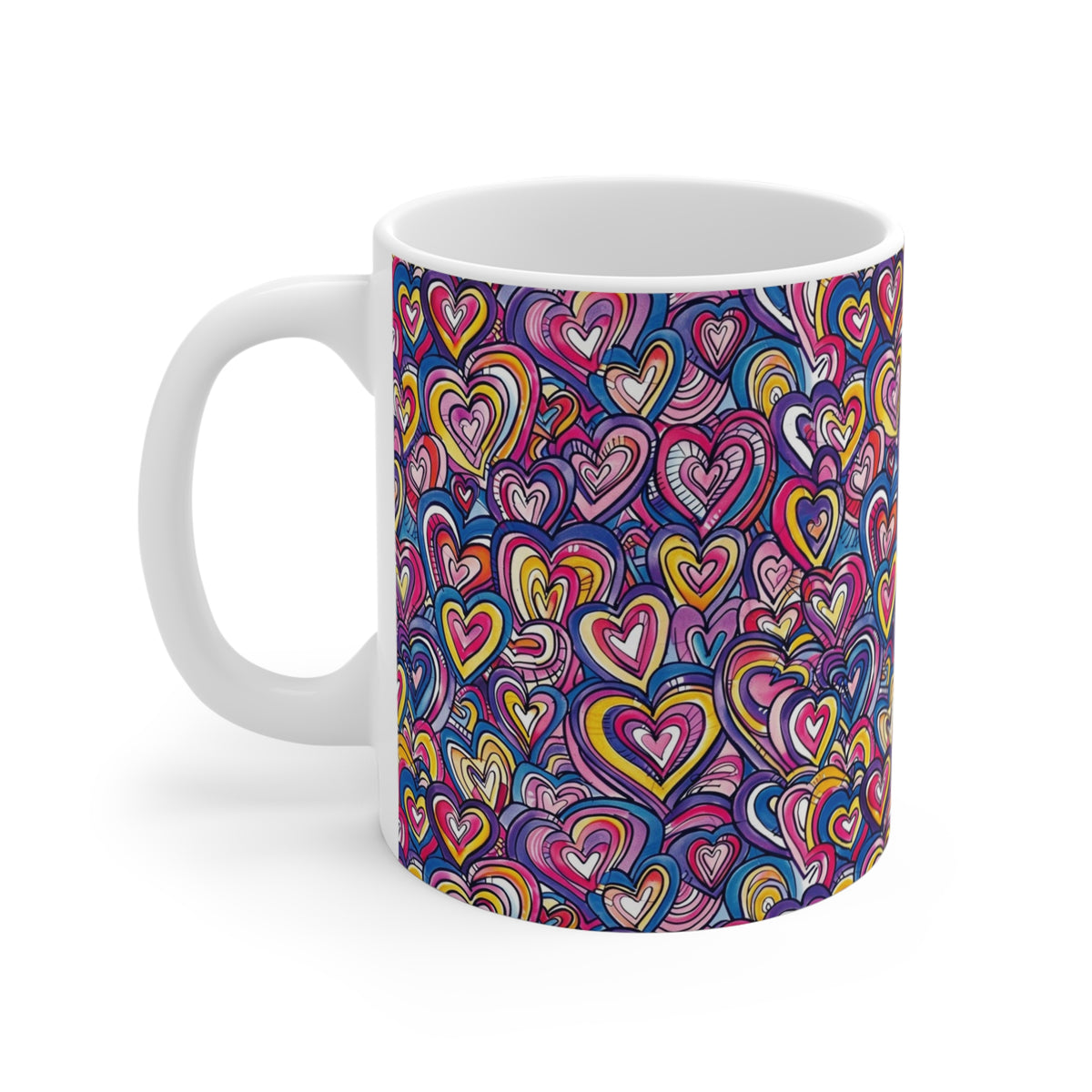 Colorful Heart Design Coffee Mug - Endless Love Pattern Ceramic Cup 394