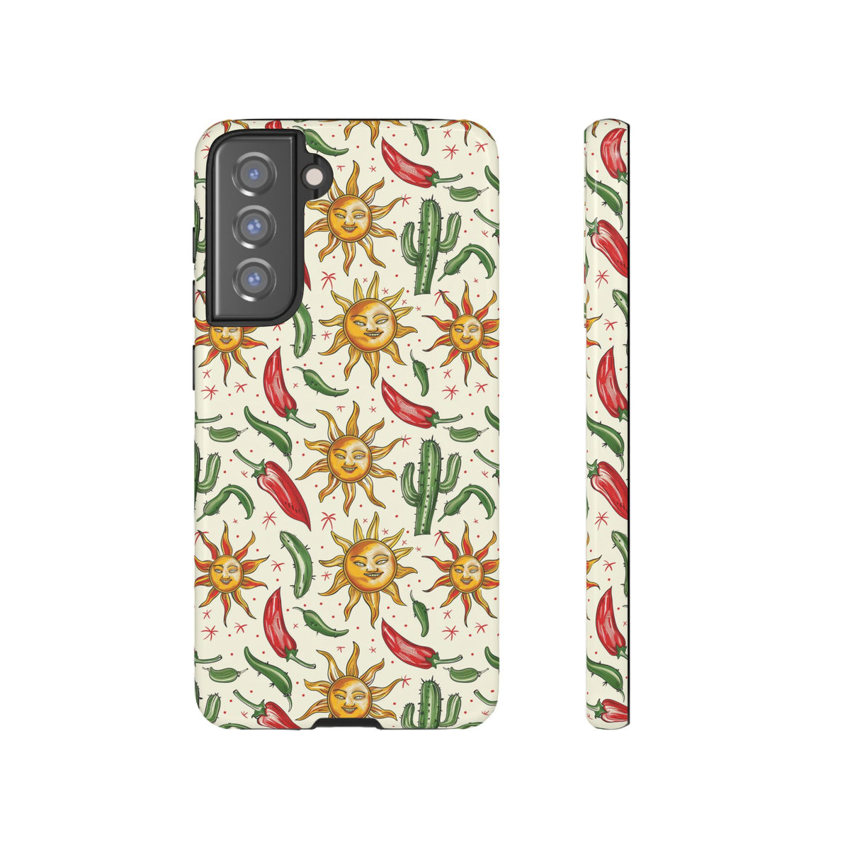 Cactuses, Peppers & Sun Pattern Phone Case – Vibrant Summer Design for Stylish Protection