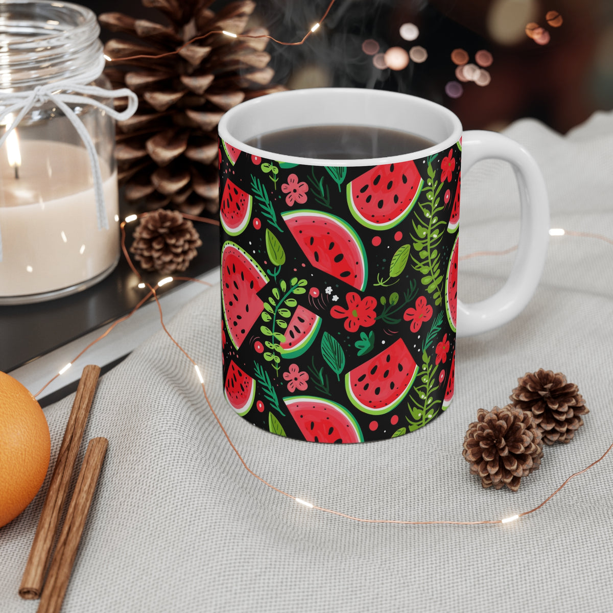 Vibrant Infinite Fruit Pattern Coffee Mug - Unique Ceramic Drinkware 879