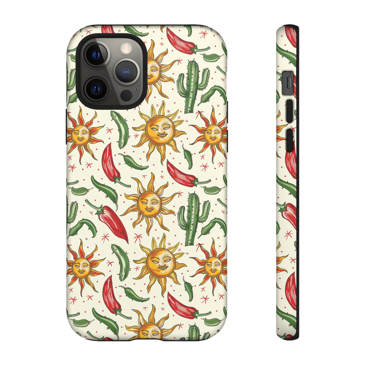 Cactuses, Peppers & Sun Pattern Phone Case – Vibrant Summer Design for Stylish Protection