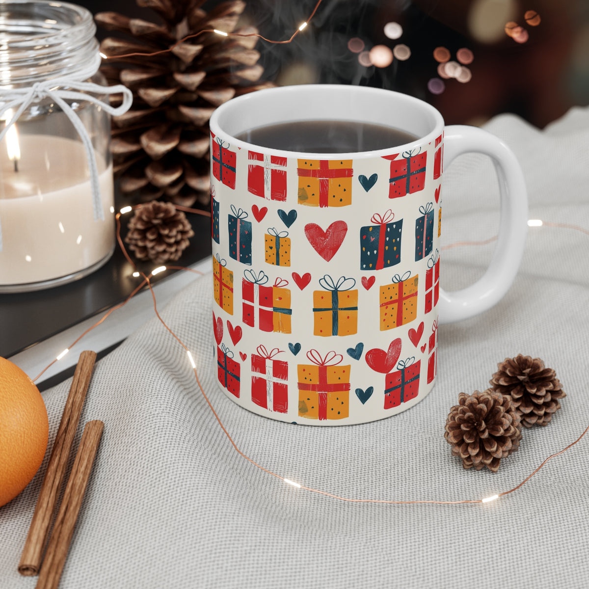 Colorful Heart Design Coffee Mug - Endless Love Pattern Ceramic Cup 210