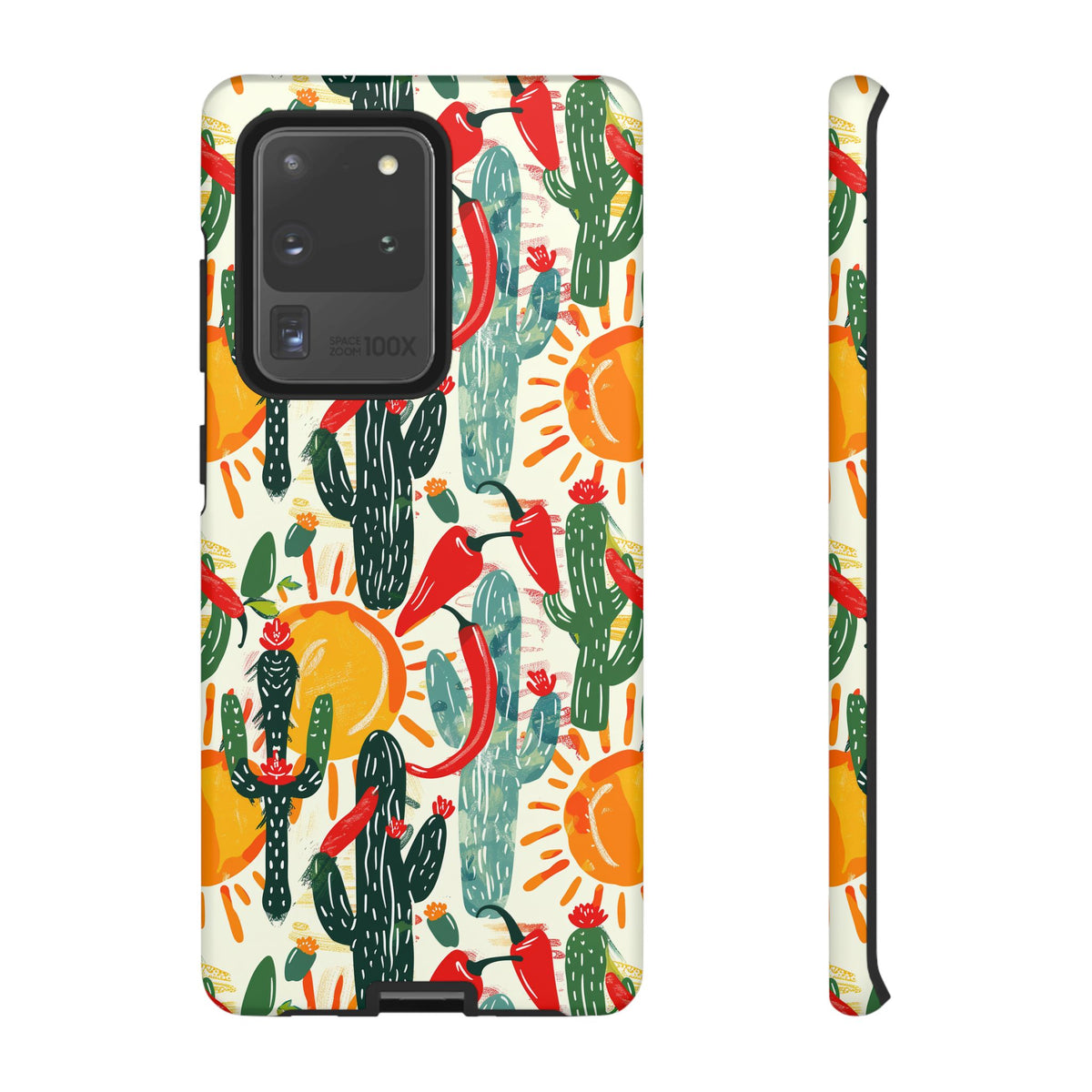 Cactuses, Peppers & Sun Pattern Phone Case – Vibrant Summer Design for Stylish Protection 2