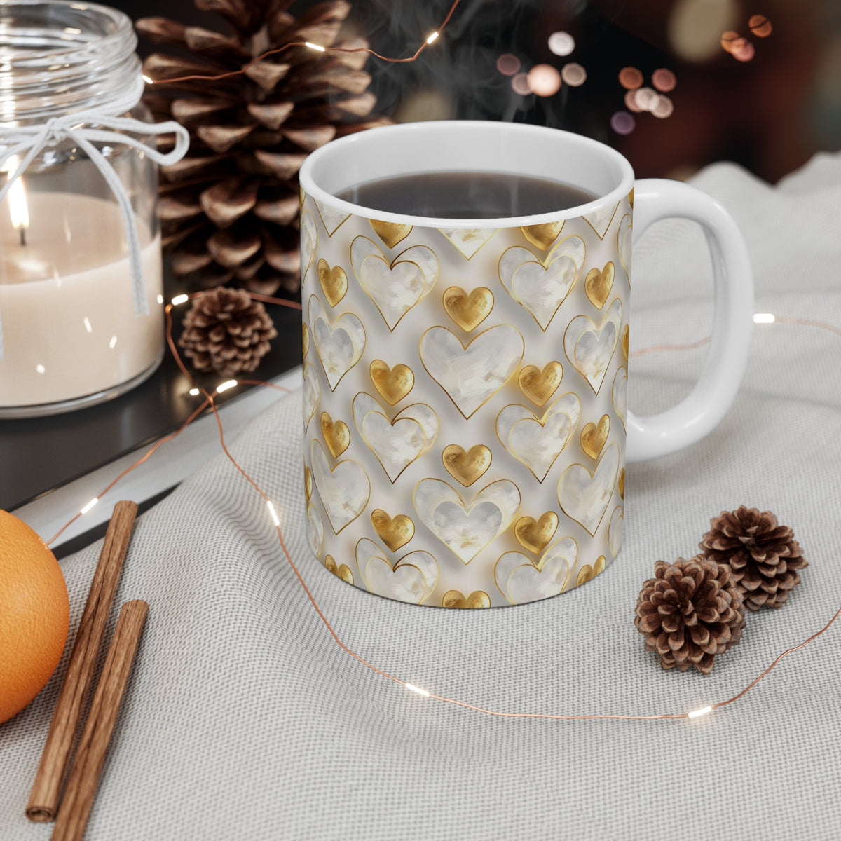 Colorful Heart Design Coffee Mug - Endless Love Pattern Ceramic Cup 280