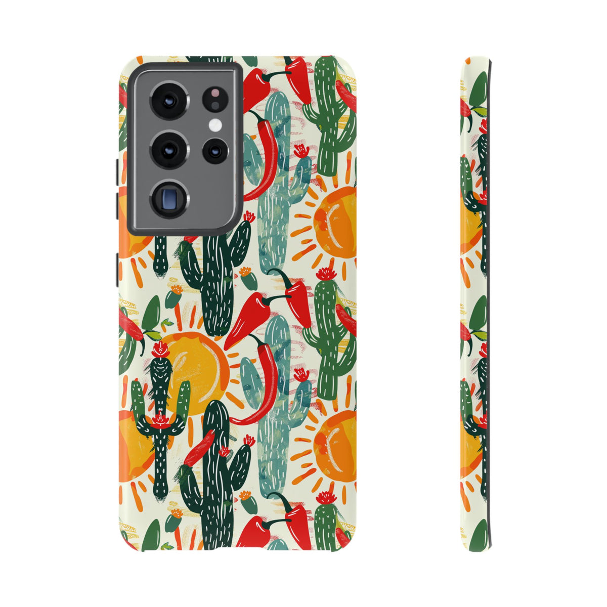 Cactuses, Peppers & Sun Pattern Phone Case – Vibrant Summer Design for Stylish Protection 2