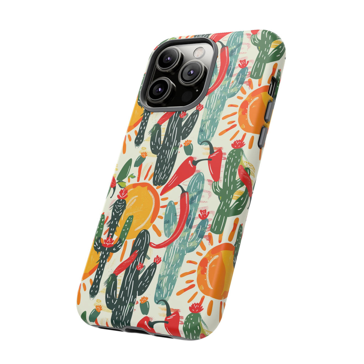 Cactuses, Peppers & Sun Pattern Phone Case – Vibrant Summer Design for Stylish Protection 2