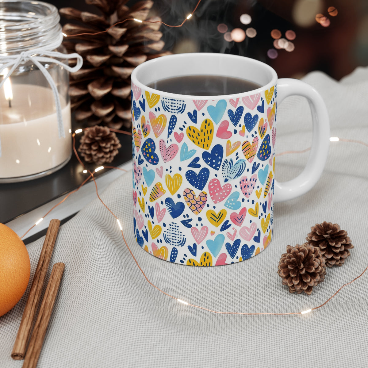 Colorful Heart Design Coffee Mug - Endless Love Pattern Ceramic Cup 314