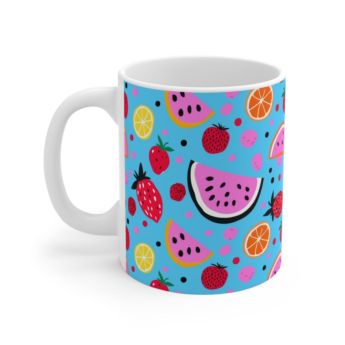 Vibrant Infinite Fruit Pattern Coffee Mug - Unique Ceramic Drinkware 998
