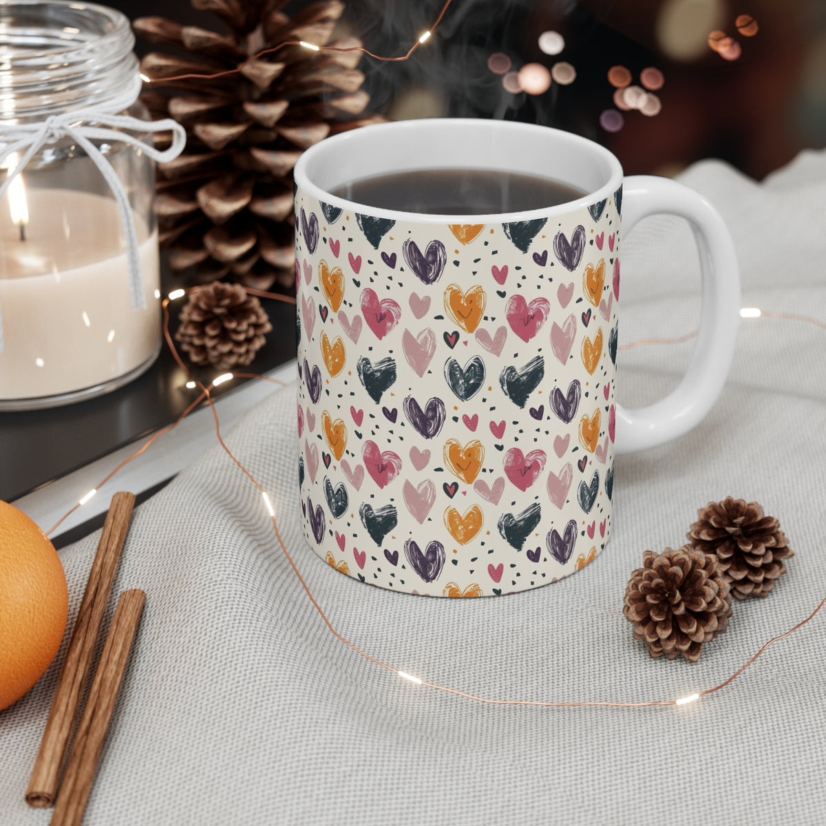 Colorful Heart Design Coffee Mug - Endless Love Pattern Ceramic Cup 650