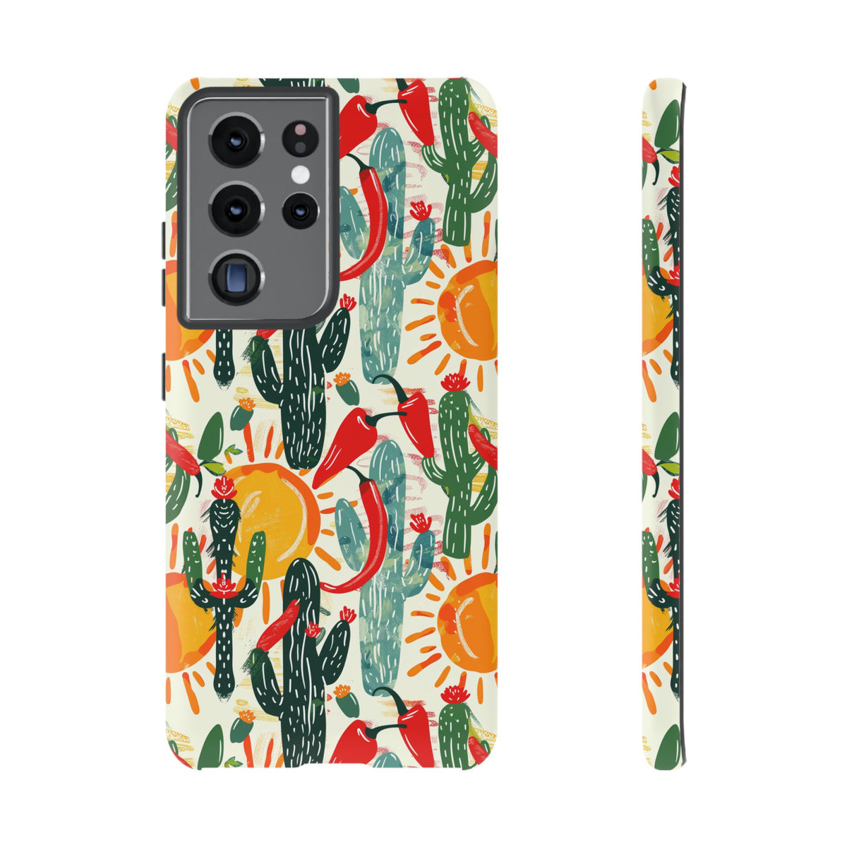 Cactuses, Peppers & Sun Pattern Phone Case – Vibrant Summer Design for Stylish Protection 2