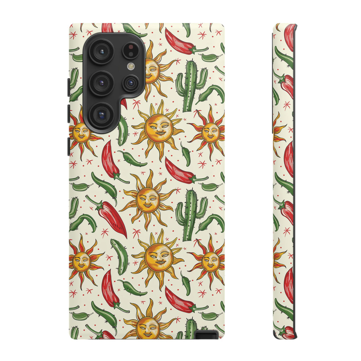 Cactuses, Peppers & Sun Pattern Phone Case – Vibrant Summer Design for Stylish Protection