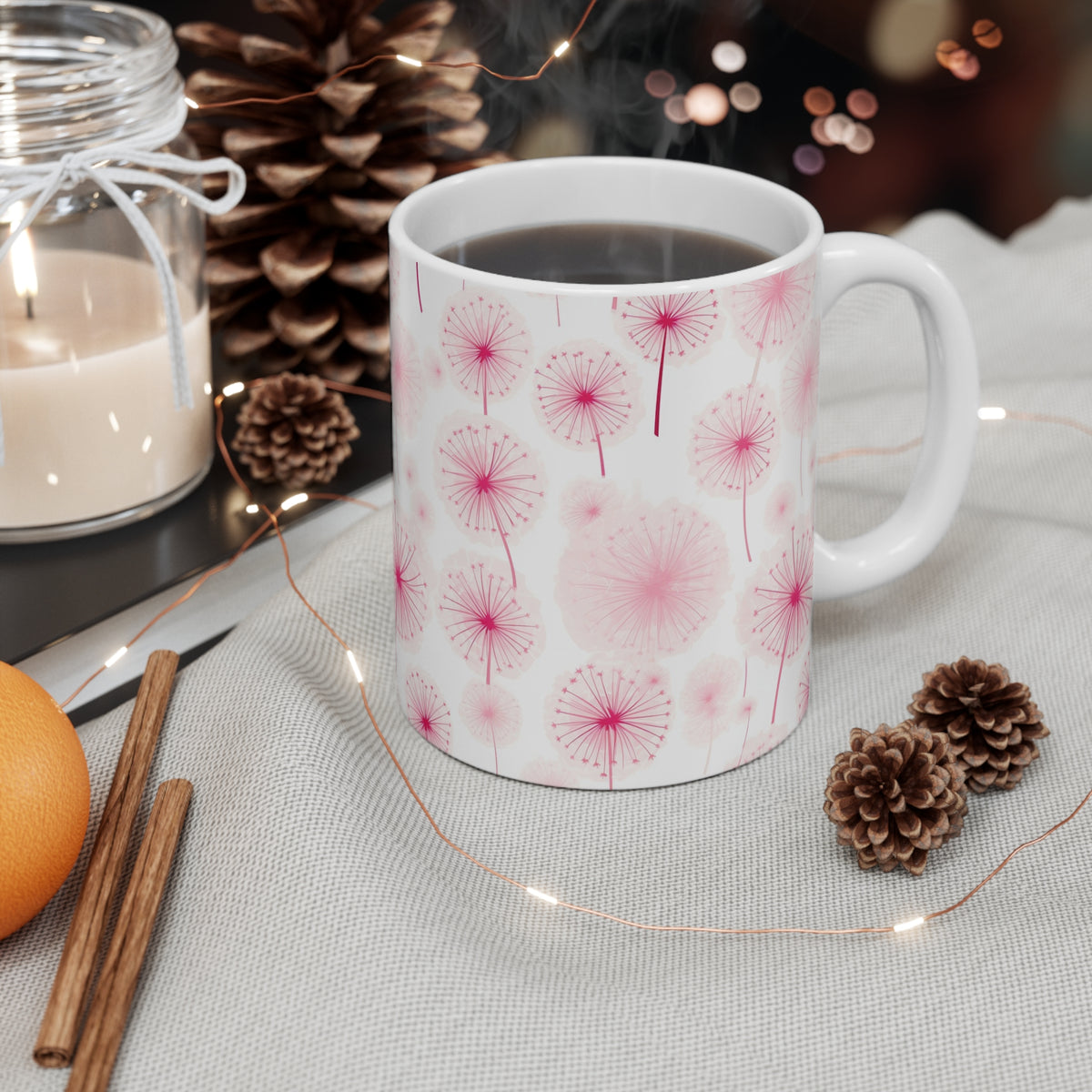 Pink Dandelions Pattern Coffee Cup-Floral Ceramic Mug for Tea and Coffee  (6)