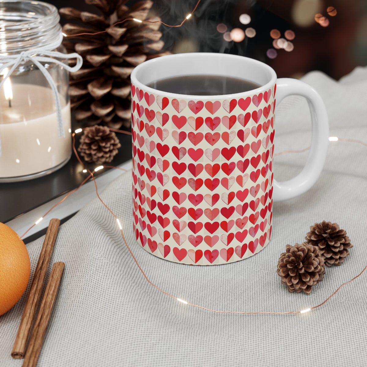 Colorful Heart Design Coffee Mug - Endless Love Pattern Ceramic Cup 997