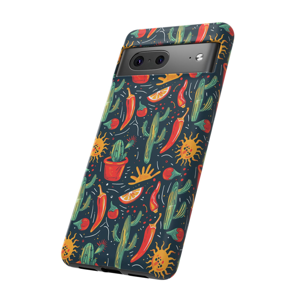 Cactuses, Peppers & Sun Pattern Phone Case – Vibrant Summer Design for Stylish Protection