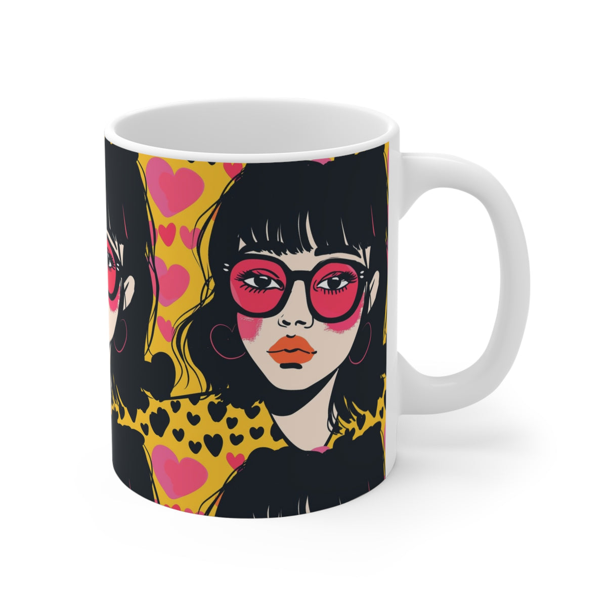Colorful Heart Design Coffee Mug - Endless Love Pattern Ceramic Cup 874