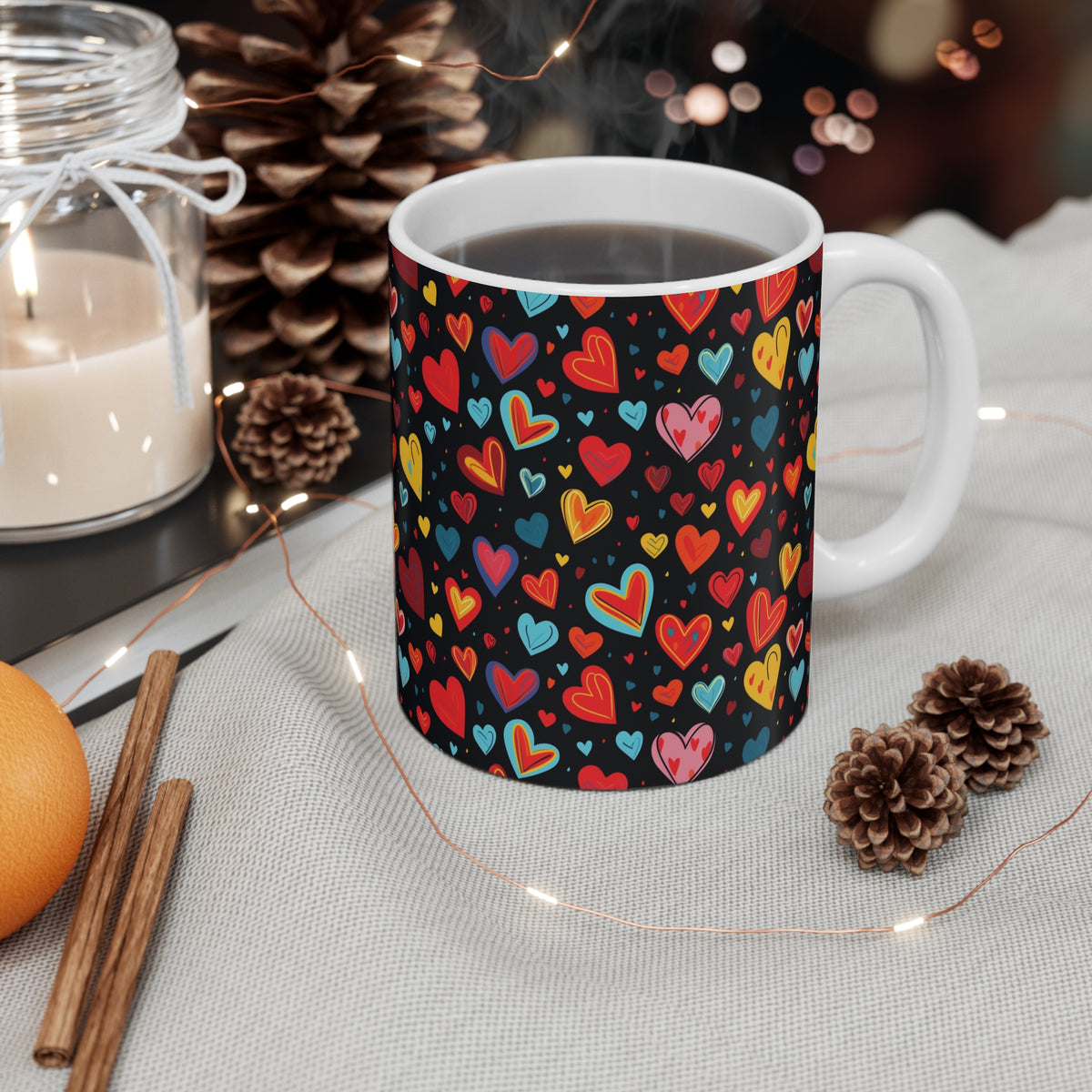 Colorful Heart Design Coffee Mug - Endless Love Pattern Ceramic Cup 707