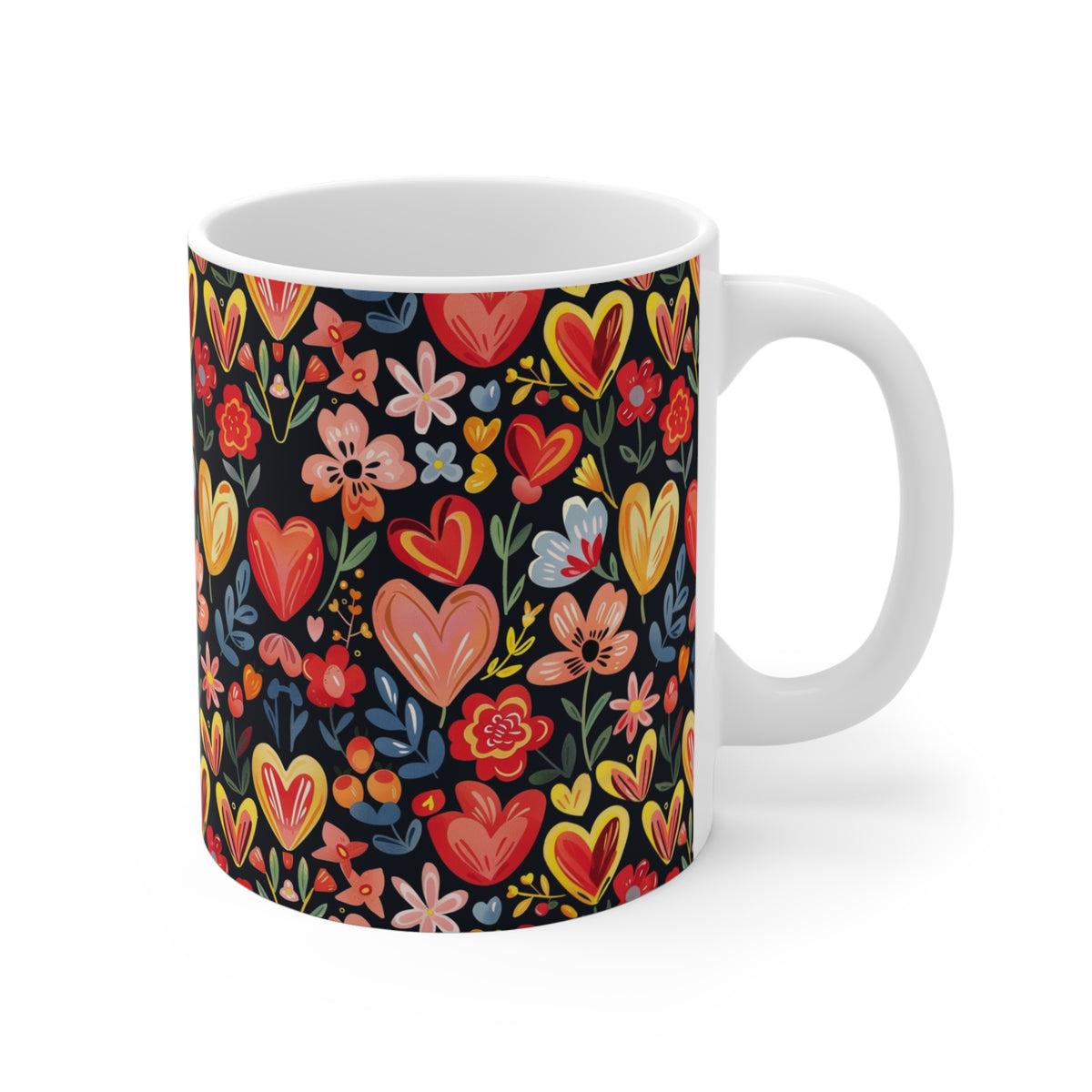 Colorful Heart Design Coffee Mug - Endless Love Pattern Ceramic Cup 1016