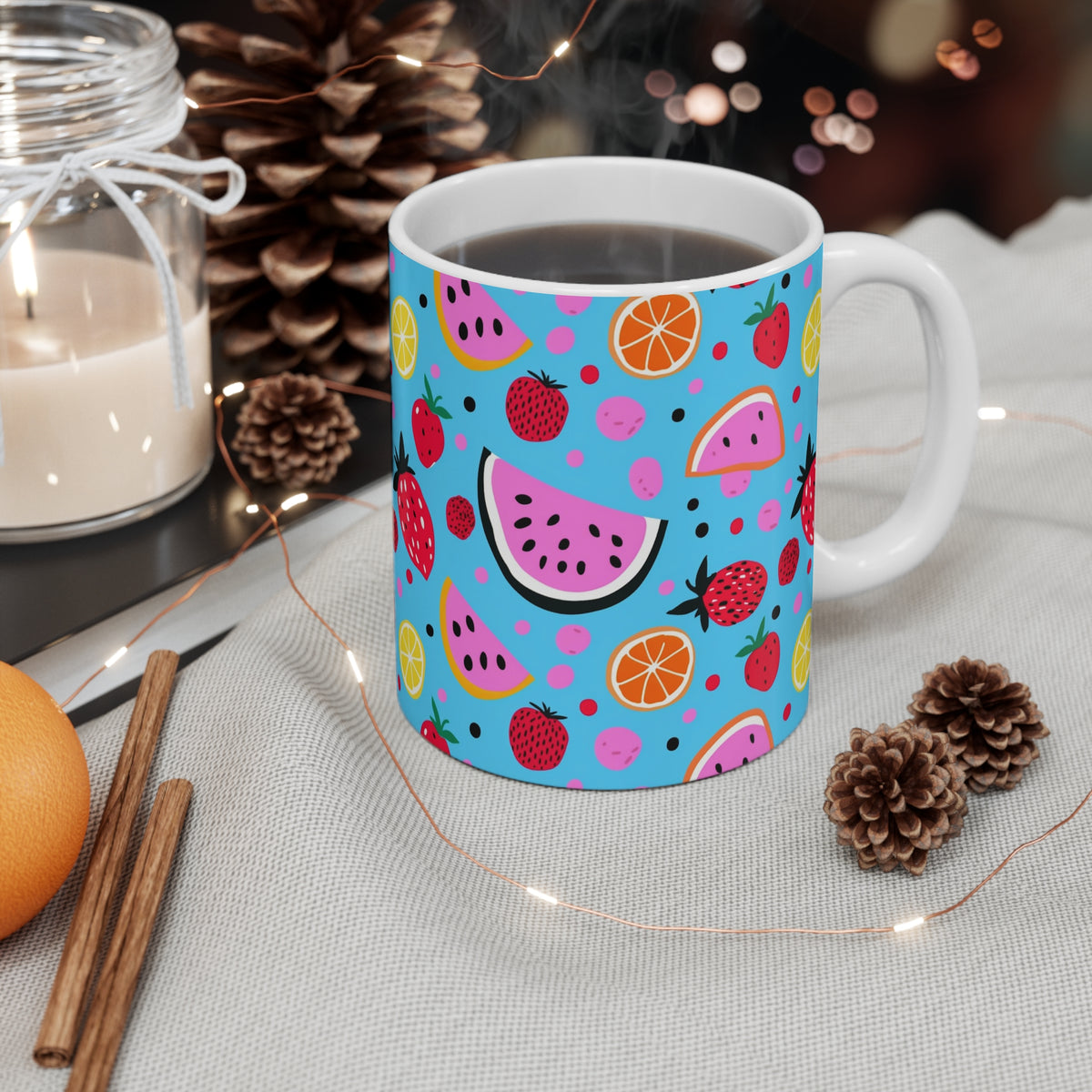 Vibrant Infinite Fruit Pattern Coffee Mug - Unique Ceramic Drinkware 998
