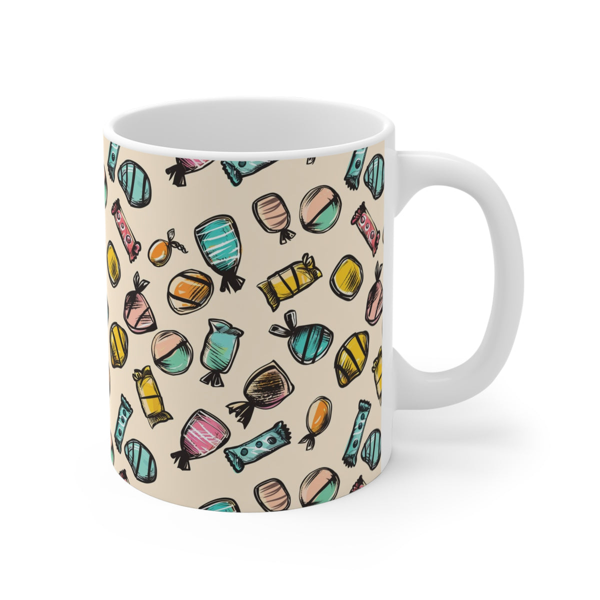 Colorful All-Over Candy Theme Coffee Mug Fun Ceramic Drinkware 224