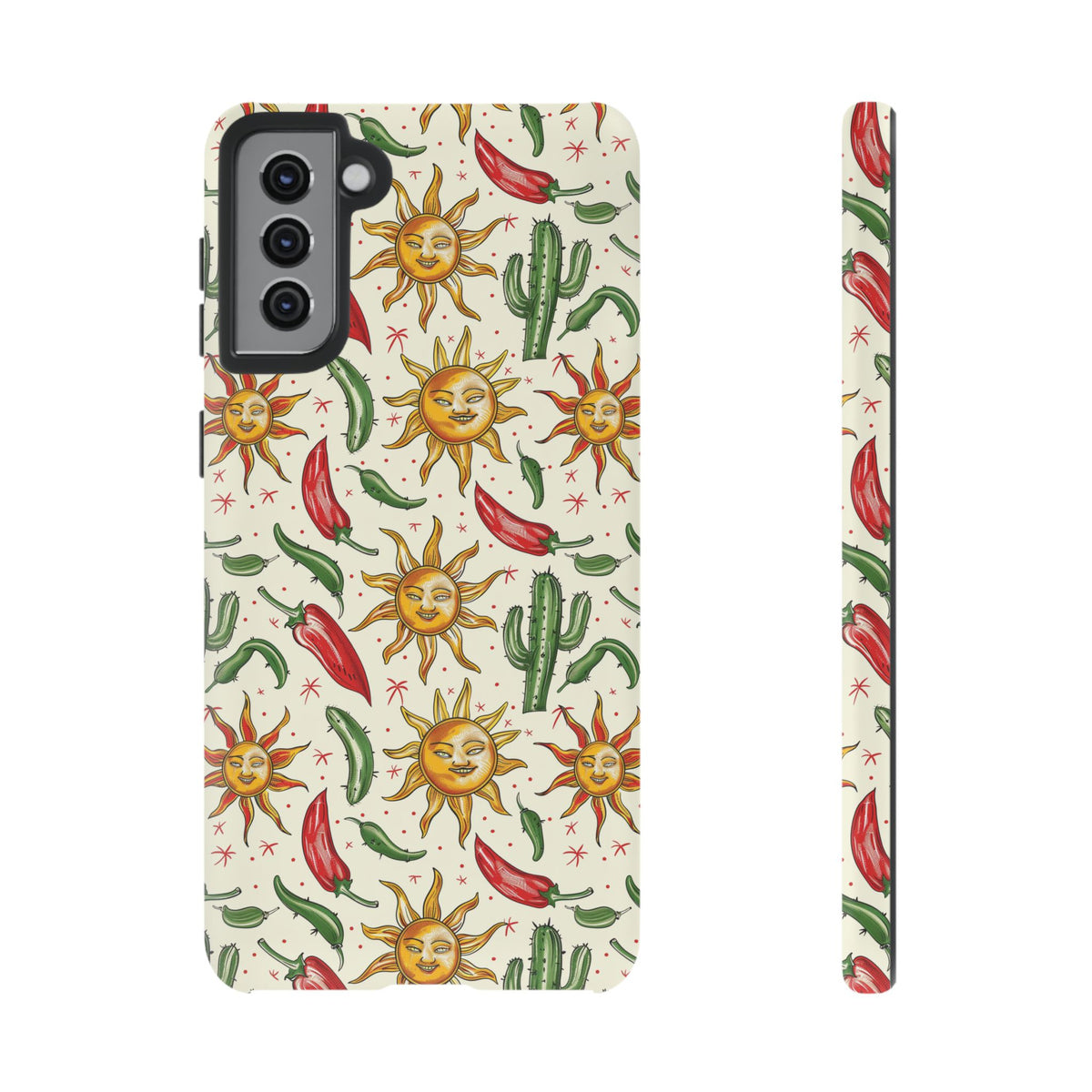 Cactuses, Peppers & Sun Pattern Phone Case – Vibrant Summer Design for Stylish Protection