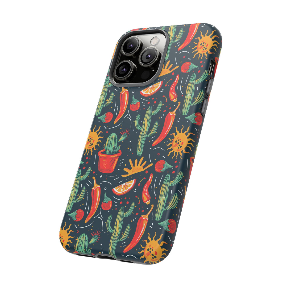 Cactuses, Peppers & Sun Pattern Phone Case – Vibrant Summer Design for Stylish Protection