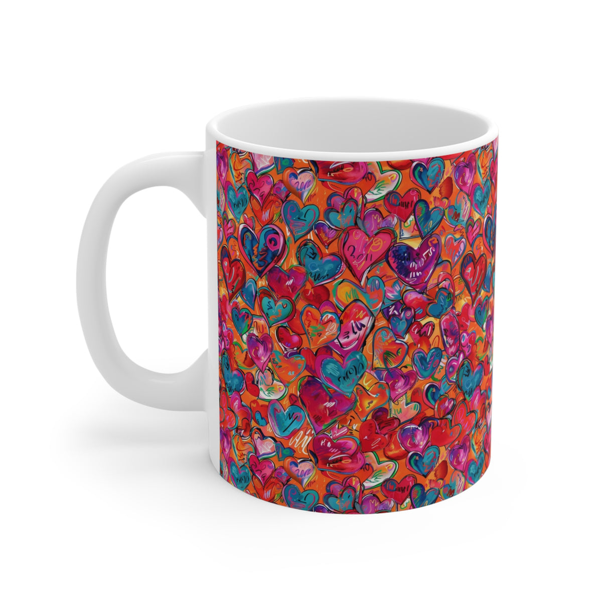 Colorful Heart Design Coffee Mug - Endless Love Pattern Ceramic Cup 456