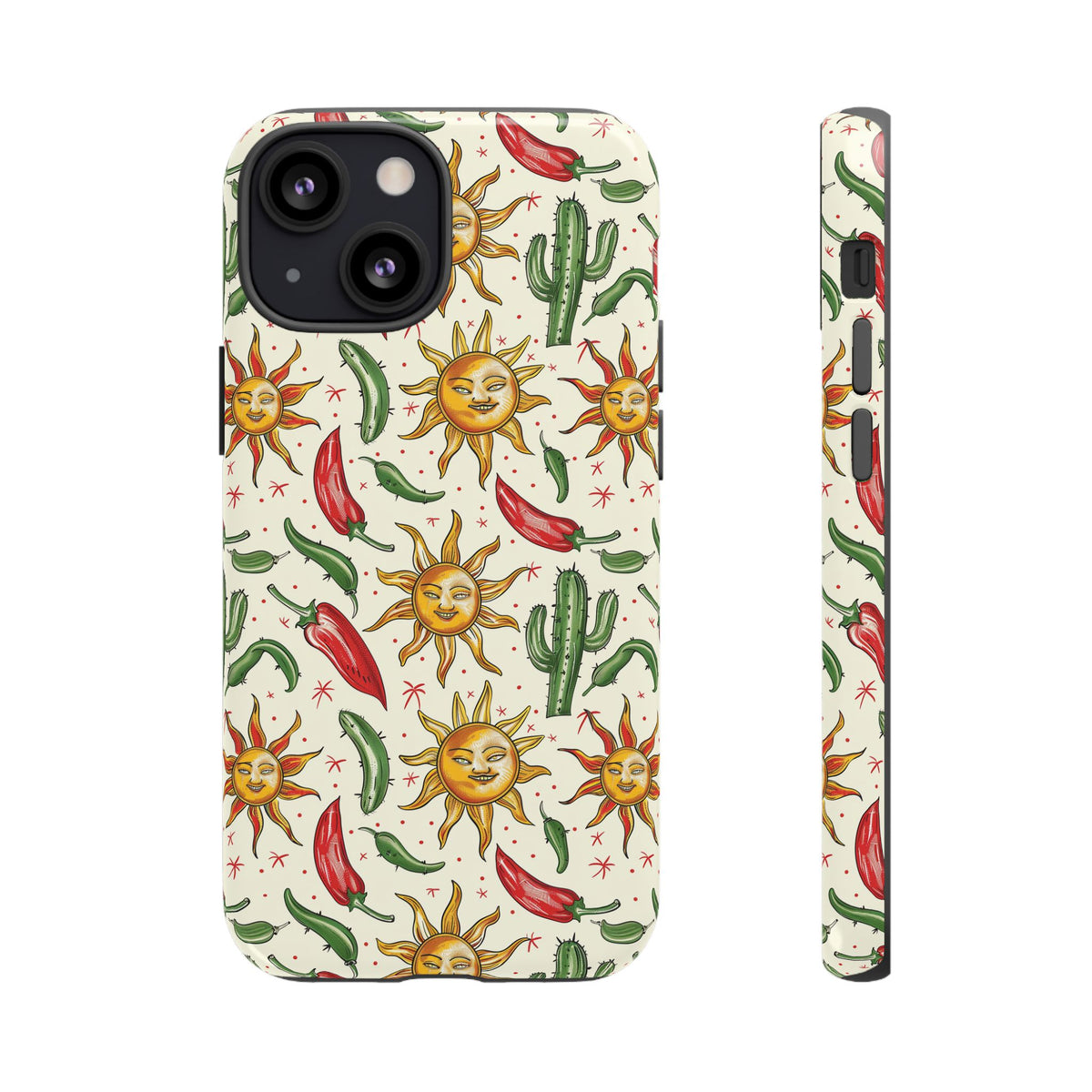 Cactuses, Peppers & Sun Pattern Phone Case – Vibrant Summer Design for Stylish Protection