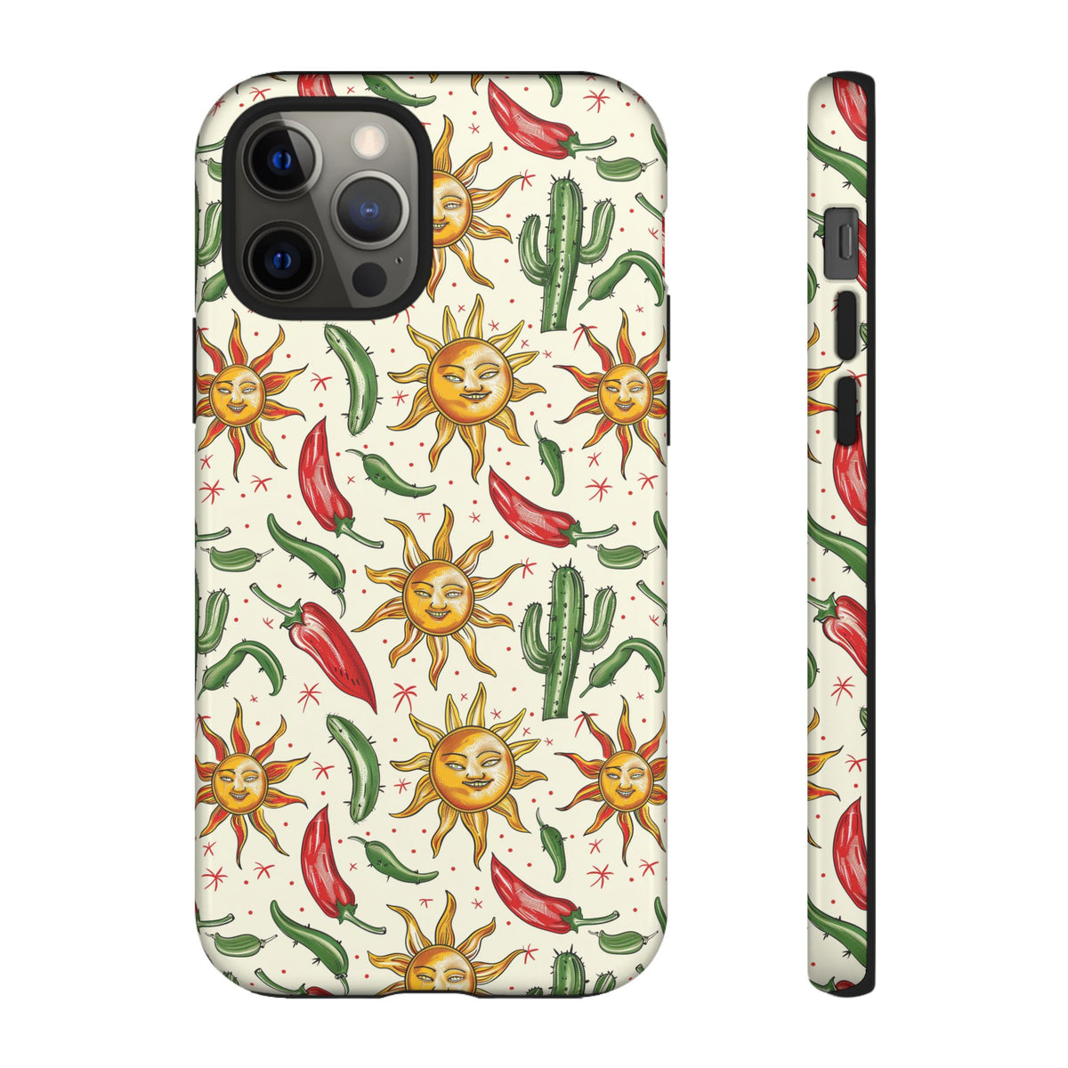 Cactuses, Peppers & Sun Pattern Phone Case – Vibrant Summer Design for Stylish Protection