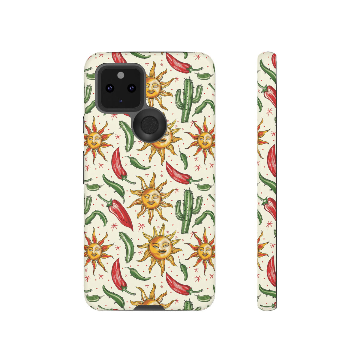 Cactuses, Peppers & Sun Pattern Phone Case – Vibrant Summer Design for Stylish Protection