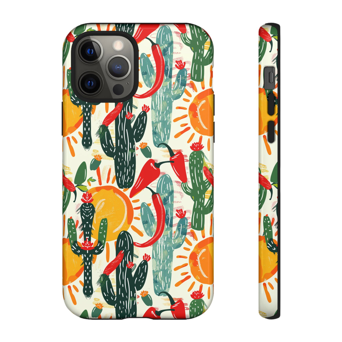 Cactuses, Peppers & Sun Pattern Phone Case – Vibrant Summer Design for Stylish Protection 2