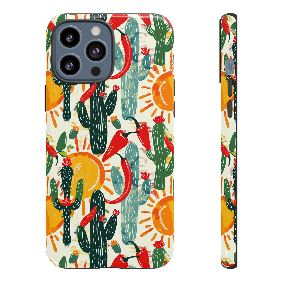 Cactuses, Peppers & Sun Pattern Phone Case – Vibrant Summer Design for Stylish Protection 2