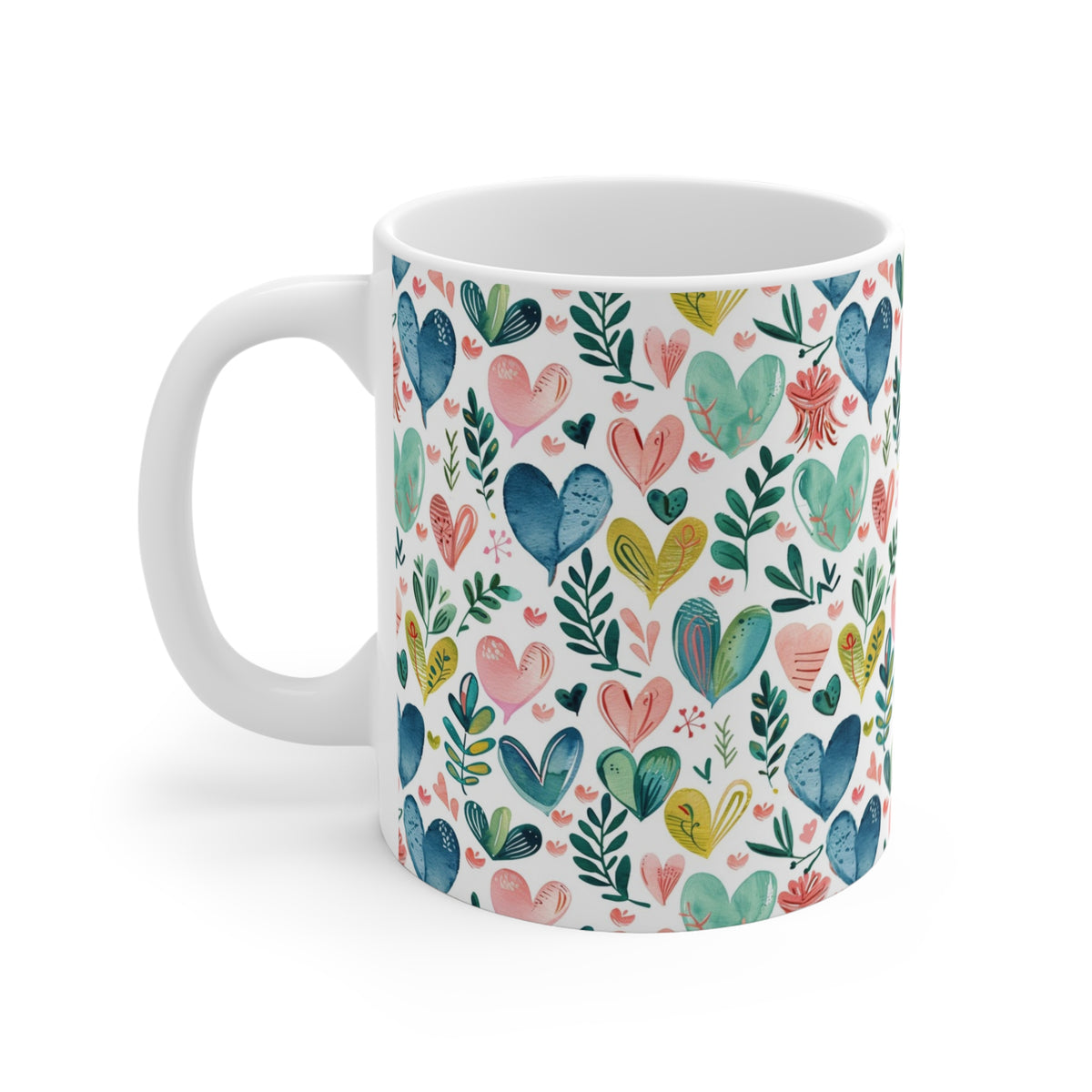 Colorful Heart Design Coffee Mug - Endless Love Pattern Ceramic Cup 303