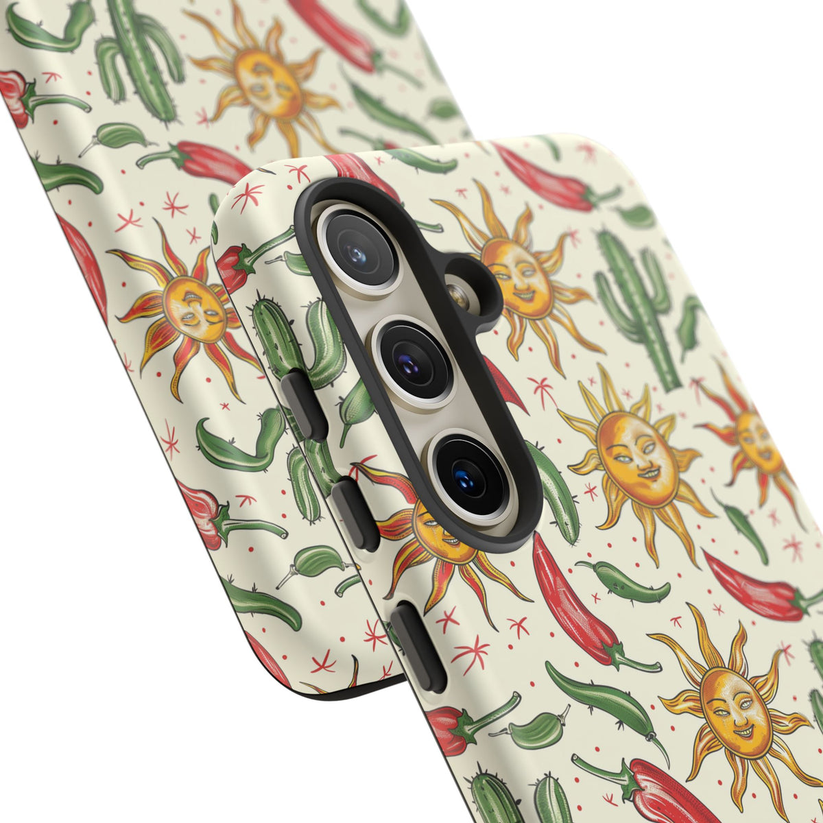 Cactuses, Peppers & Sun Pattern Phone Case – Vibrant Summer Design for Stylish Protection